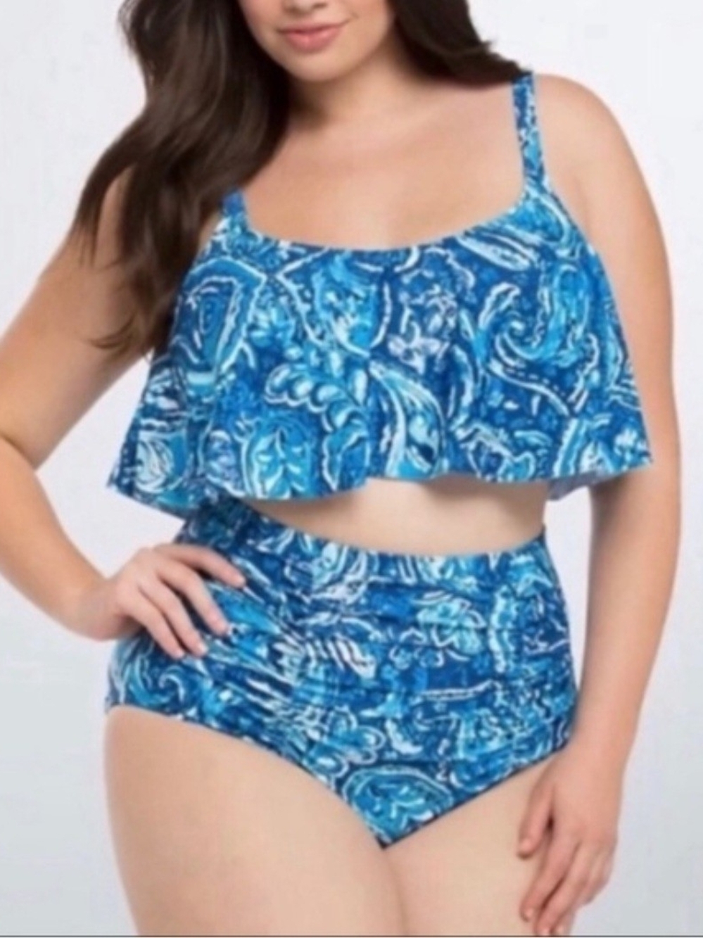 Torrid Blue Paisley Flounce High-Waist Bikini Size 2
